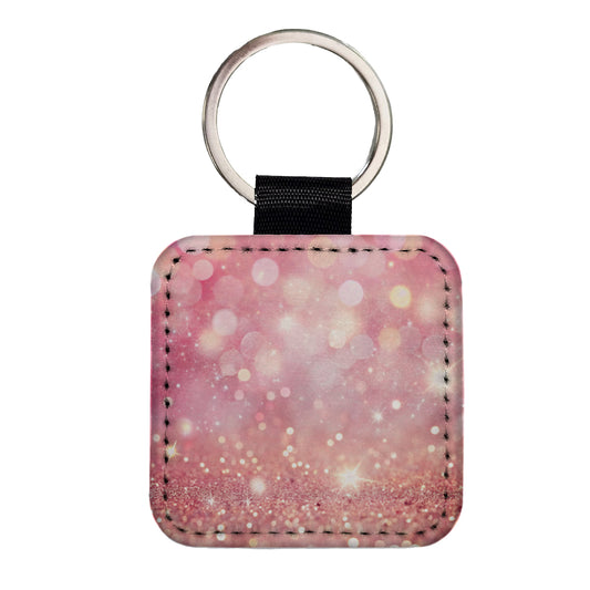 Light Pink Faux Glitter Square Faux Leather Keychain