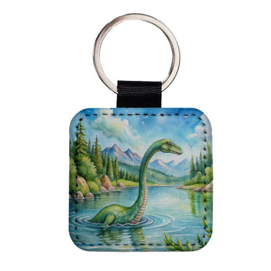 Loch Ness Monster Nessie In Scotland Highlands Lake Square Faux Leather Keychain