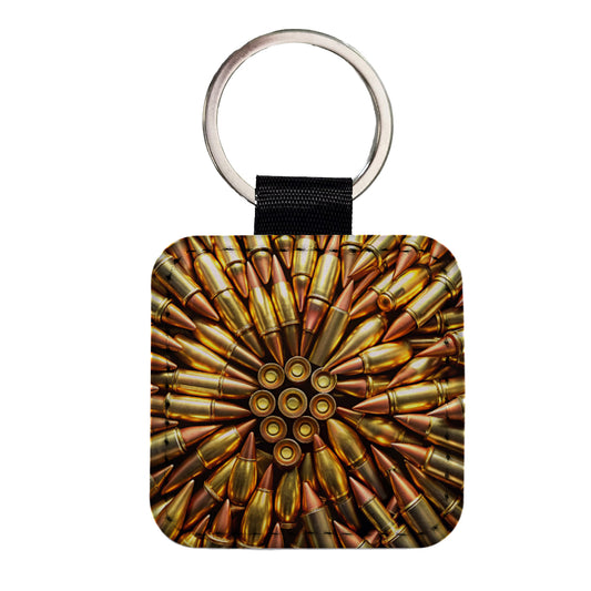 Lots Of Bullets Pattern Square Faux Leather Keychain