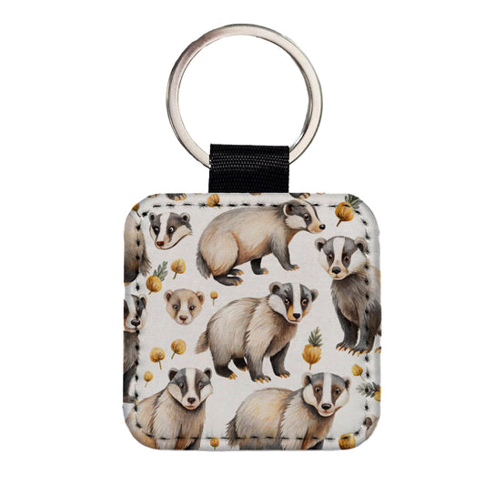 Lots Of Sweet Honey Badgers Square Faux Leather Keychain
