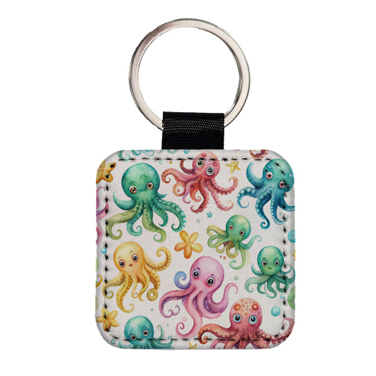 Lots Of Sweet Octopus Square Faux Leather Keychain