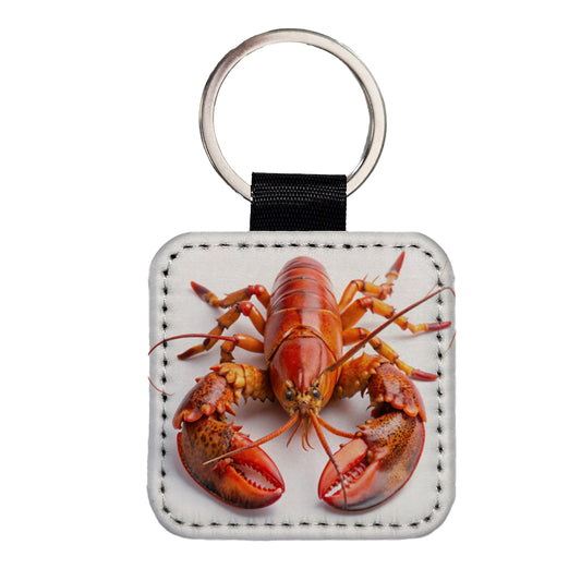 New England Lobster On White Background Square Faux Leather Keychain