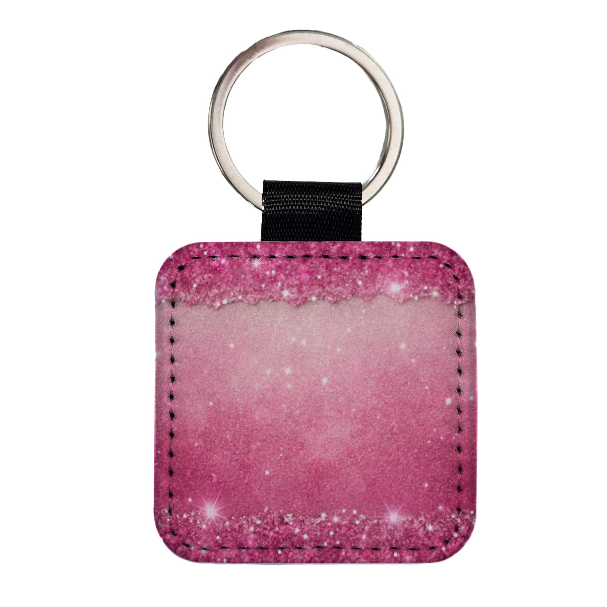 Pink Faux Glitter Square Faux Leather Keychain