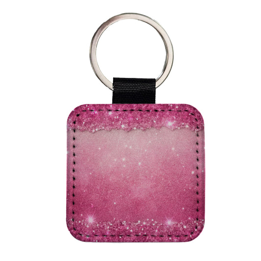 Pink Faux Glitter Square Faux Leather Keychain