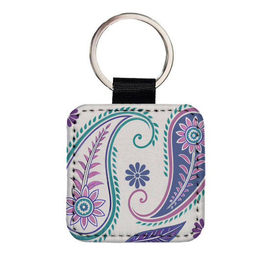 Pretty Paisley Square Faux Leather Keychain
