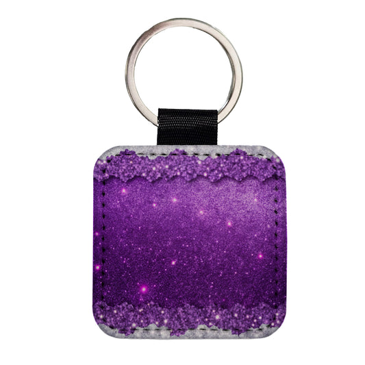 Purple Faux Glitter Square Faux Leather Keychain