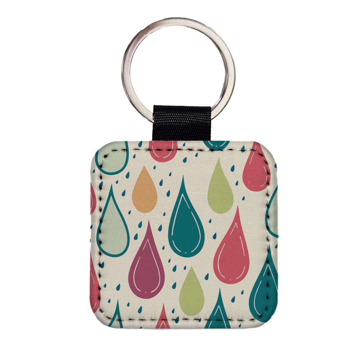 Rain Water Droplets Cute Square Faux Leather Keychain