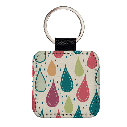 Rain Water Droplets Cute Square Faux Leather Keychain