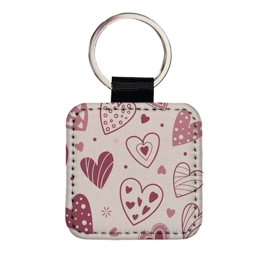 Scattered Hearts Love Valentine's Day Square Faux Leather Keychain