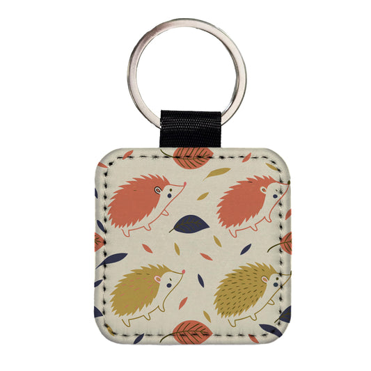 Scattered Hedgehogs Cute Square Faux Leather Keychain