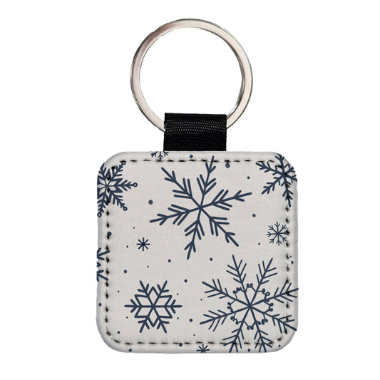Scattered Snowflakes Winter Christmas Square Faux Leather Keychain