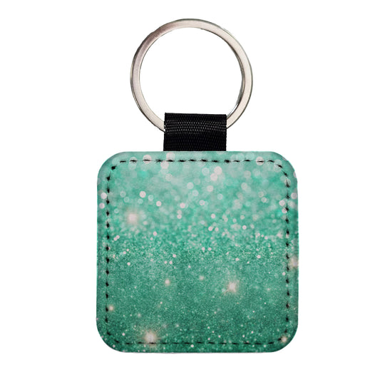Sea Green Faux Glitter Square Faux Leather Keychain