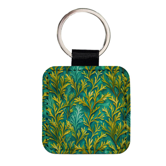 Seaweed Pattern Square Faux Leather Keychain