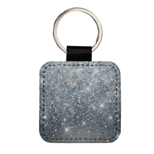Silver Faux Glitter Square Faux Leather Keychain