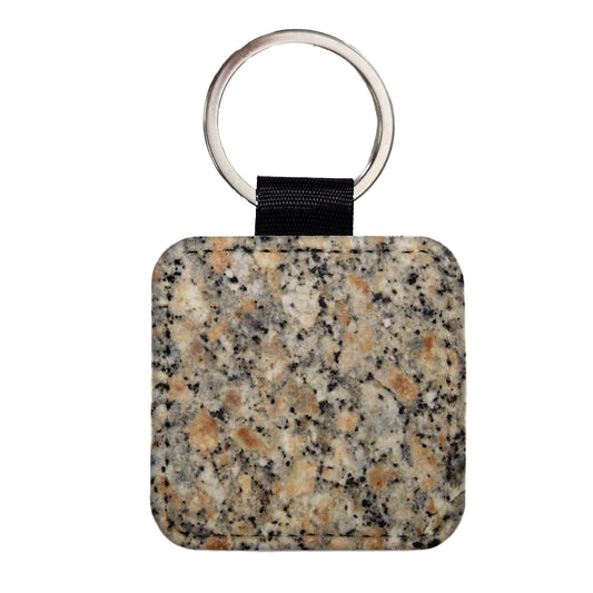 Sleek Faux Granite Square Faux Leather Keychain