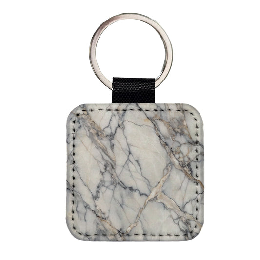 Sleek Faux Marble Square Faux Leather Keychain