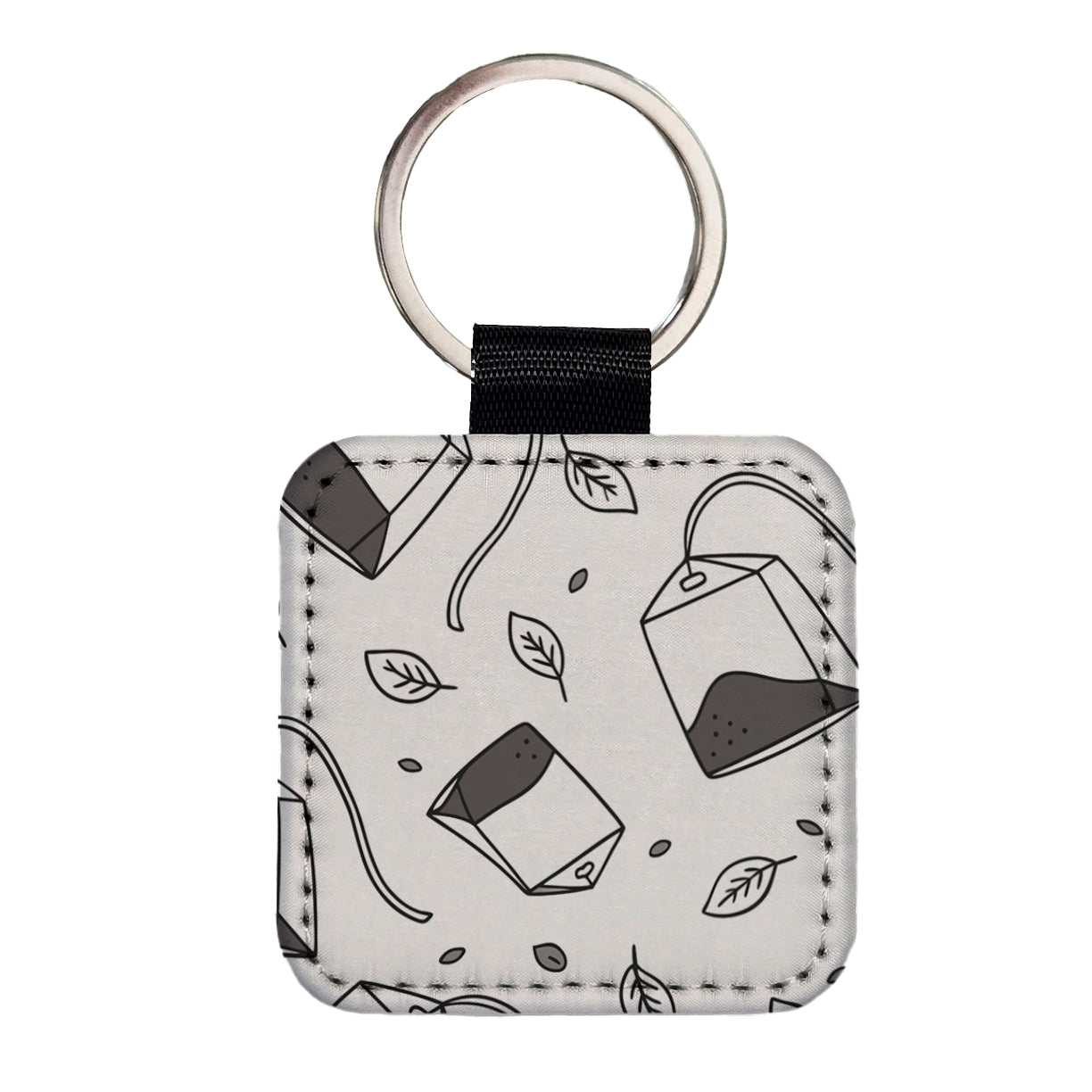 Spinning Tea Bags Square Faux Leather Keychain