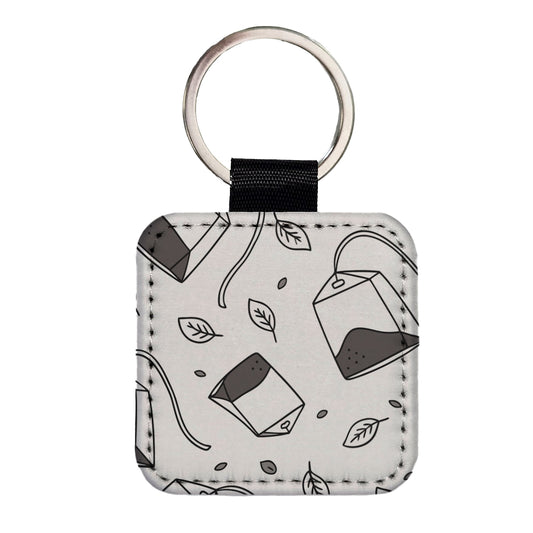Spinning Tea Bags Square Faux Leather Keychain