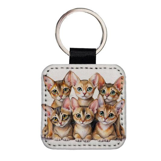 Sweet Abyssinian Cats Square Faux Leather Keychain