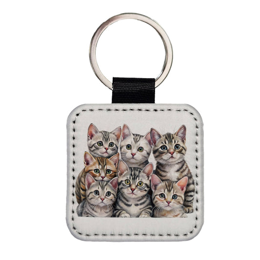 Sweet American Shorthair Cats Square Faux Leather Keychain