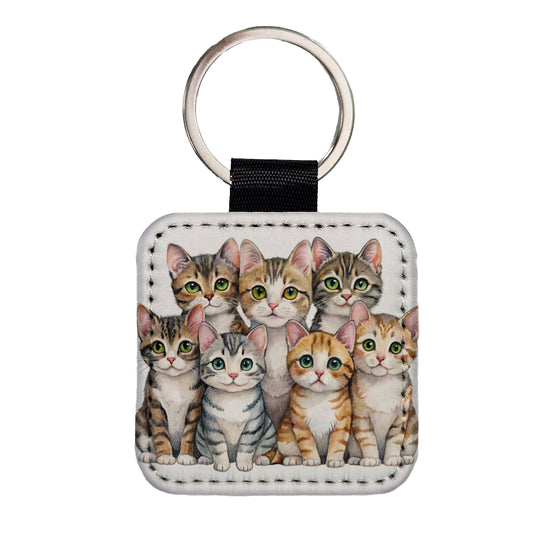 Sweet American Wirehair Cats Square Faux Leather Keychain