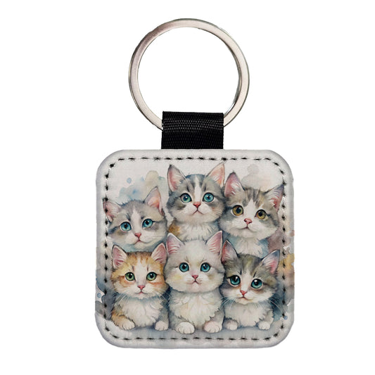 Sweet Australian Mist Cats Square Faux Leather Keychain