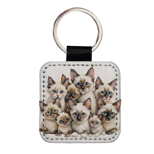 Sweet Balinese Cats Square Faux Leather Keychain