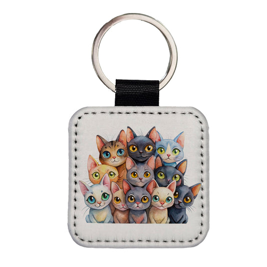 Sweet Bombay Cats Square Faux Leather Keychain