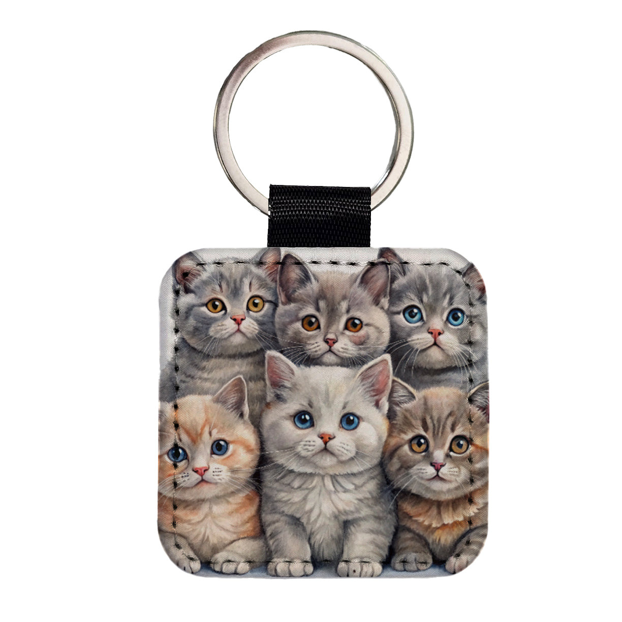 Sweet British Shorthair Cats Square Faux Leather Keychain