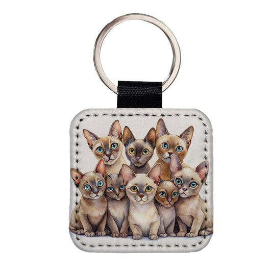 Sweet Burmese Cats Square Faux Leather Keychain