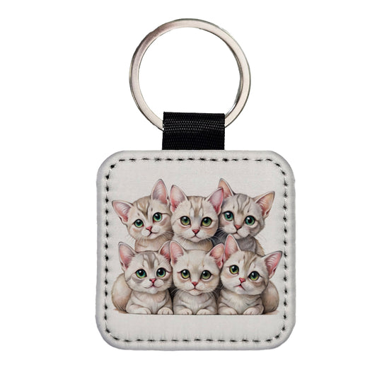 Sweet Burmilla Cats Square Faux Leather Keychain