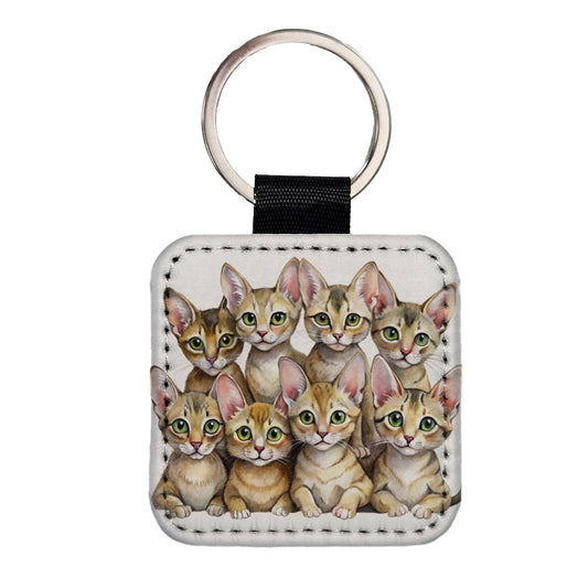 Sweet Chausie Cats Square Faux Leather Keychain
