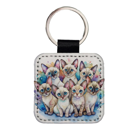 Sweet Colorpoint Shorthair Cats Square Faux Leather Keychain