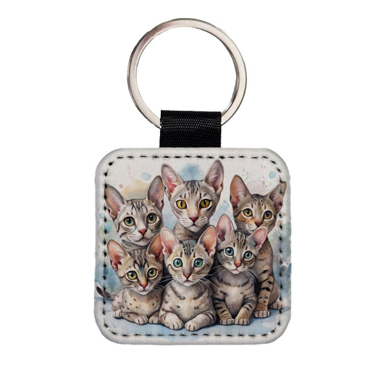 Sweet Egyptian Mau Cats Square Faux Leather Keychain