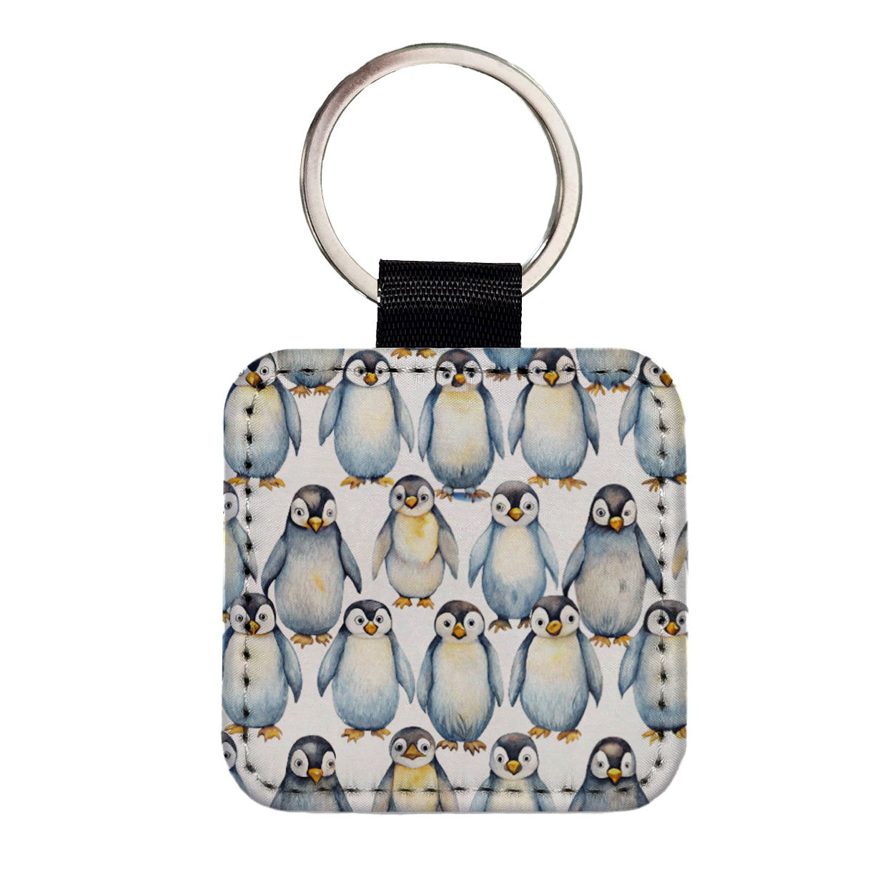 Sweet Emperor Penguins Square Faux Leather Keychain