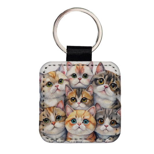 Sweet Exotic Shorthair Cats Square Faux Leather Keychain