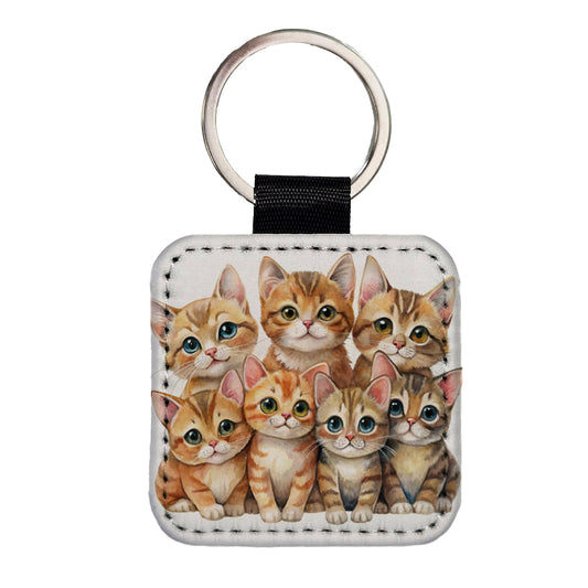 Sweet Havana Brown Cats Square Faux Leather Keychain