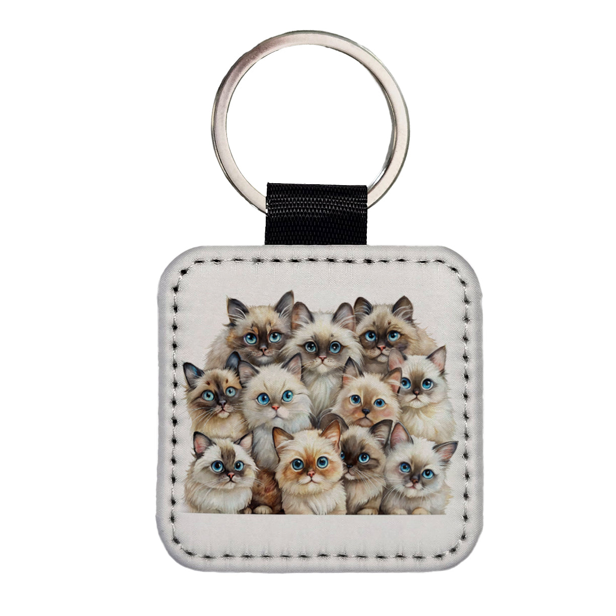 Sweet Himalayan Cats Square Faux Leather Keychain