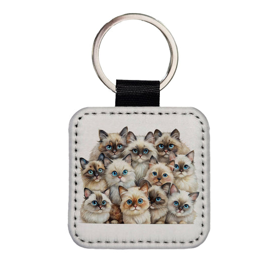 Sweet Himalayan Cats Square Faux Leather Keychain