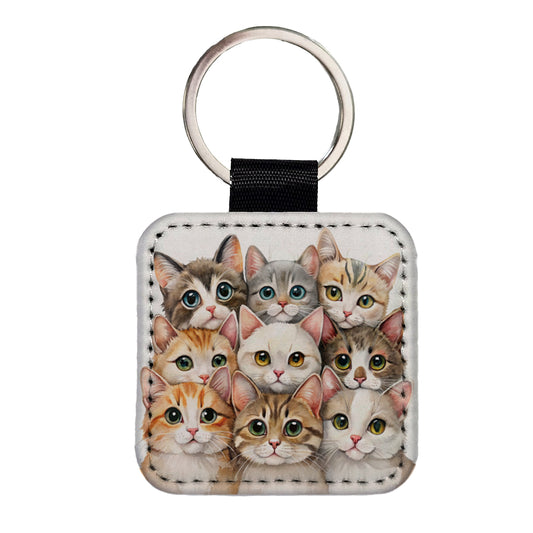 Sweet Javanese Cats Square Faux Leather Keychain