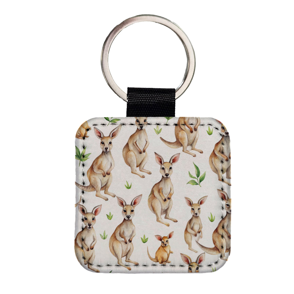 Sweet Kangaroos Square Faux Leather Keychain