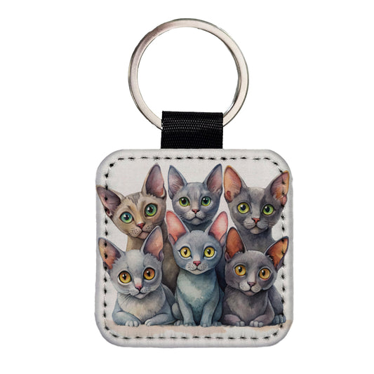 Sweet Korat Cats Square Faux Leather Keychain