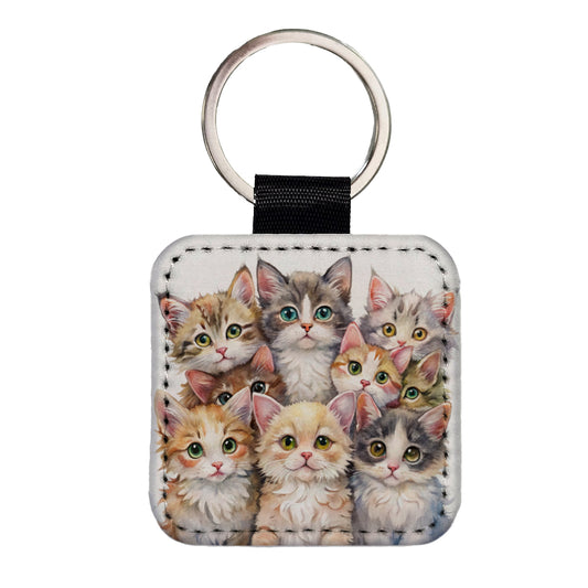 Sweet Laperm Cats Square Faux Leather Keychain