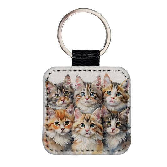 Sweet Maine Coon Cats Square Faux Leather Keychain