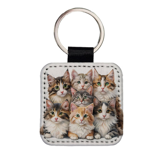 Sweet Norwegian Forest Cats Square Faux Leather Keychain