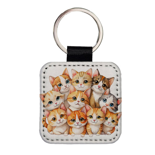 Sweet Orange And White Cats Square Faux Leather Keychain