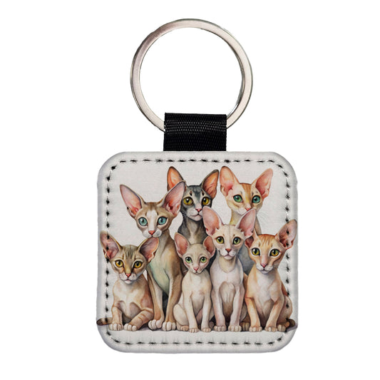 Sweet Oriental Shorthair Cats Square Faux Leather Keychain