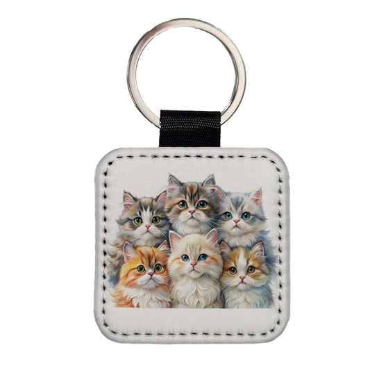 Sweet Persian Cats Square Faux Leather Keychain