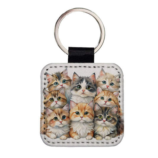 Sweet Ragamuffin Cats Square Faux Leather Keychain