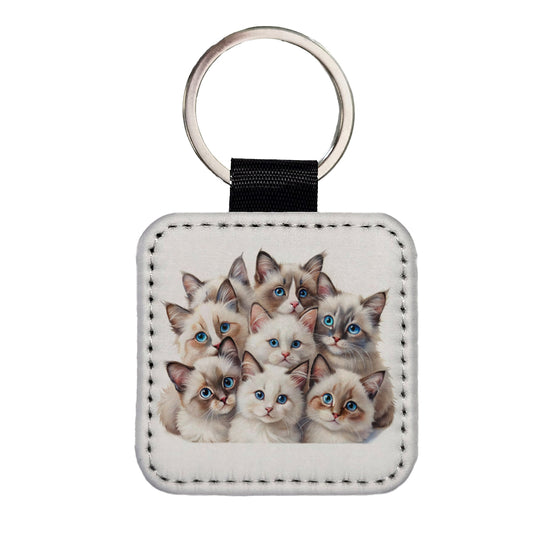 Sweet Ragdoll Cats Square Faux Leather Keychain
